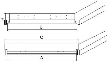 На відміну від Армстрога потолок Грильято складається з U-профілю, який, як правило, має ширину підстави (або бази) 10 мм